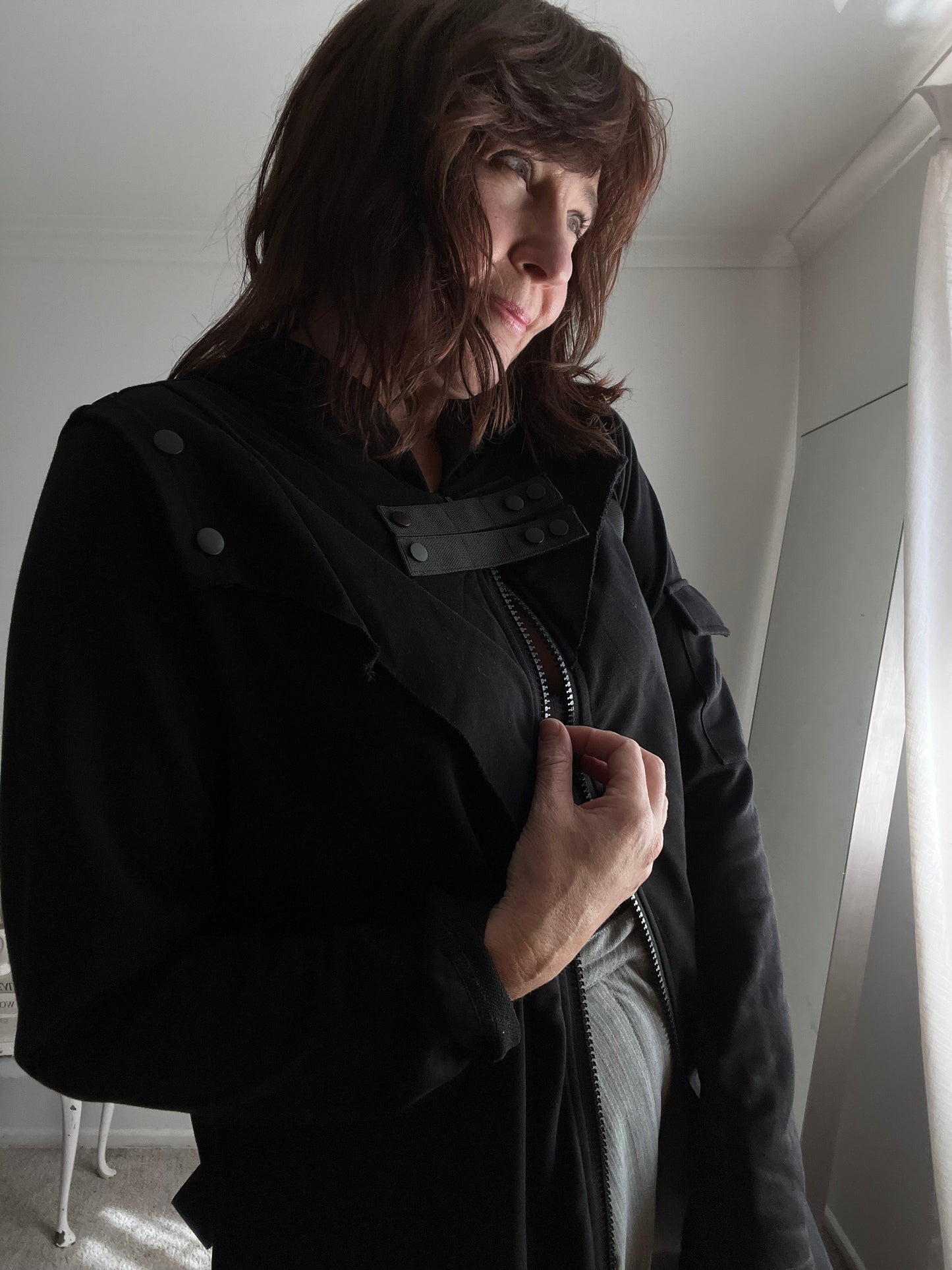 BONE & ARROW Black Long Hooded Jacket RRP approx $399 (10-12)