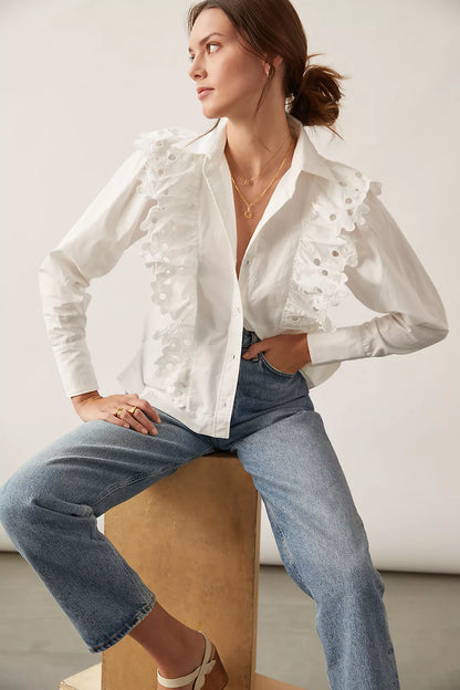 MAGALI PASCAL Ruffled Buttondown RRP$429 (6-8)