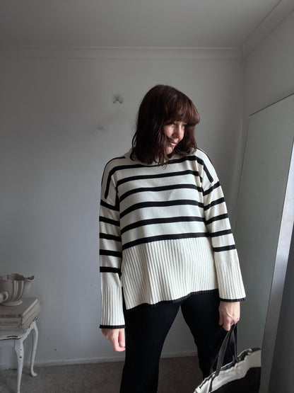 ONLY Cream & Black Stripe Knit (M)