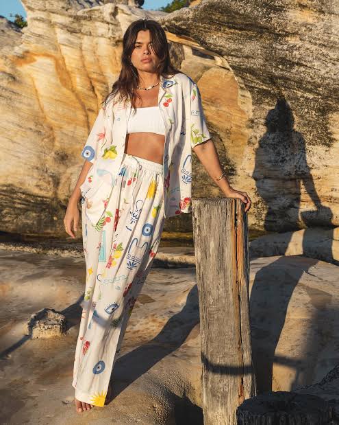 SNEAKY LINK printed wide leg pants RRP approx. $239 (Size 10-12)