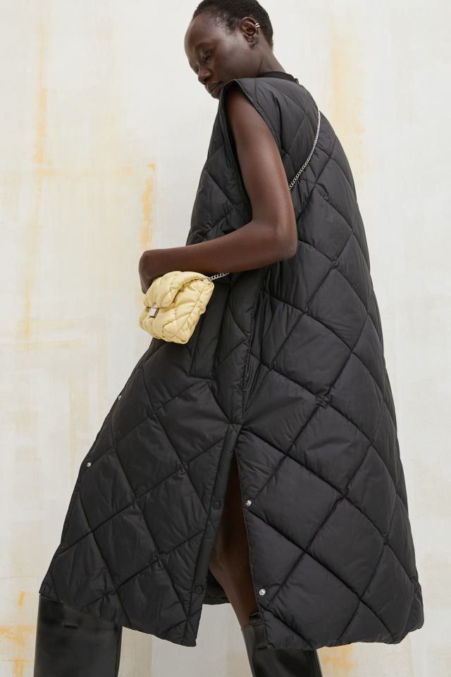 H&M Long Quilted Belted Vest RRP $100 (12-16)