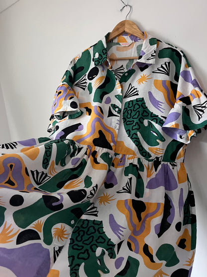 GORMAN Abstract Print Linen Shirt Dress RRP approx. $300 (Size 14)