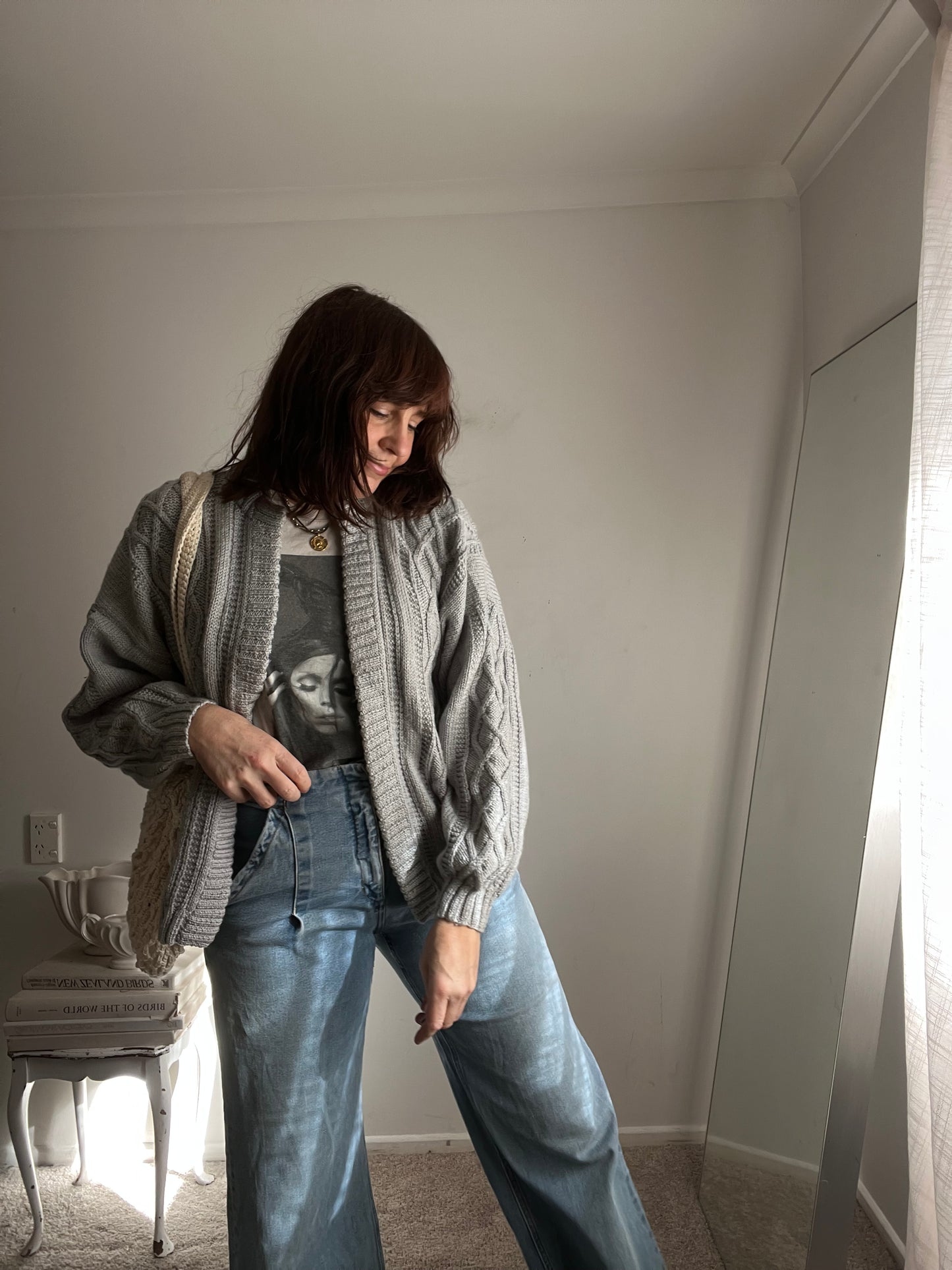 Grey Cable Knit Cardigan (12-14)
