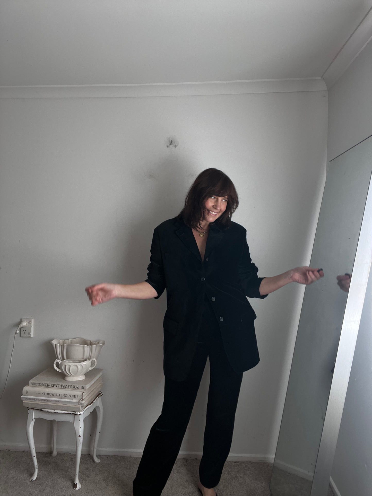 DANIEL FARET PARIS Black Velvet Suit RRP Approx. NZ$1,000 (12-14)