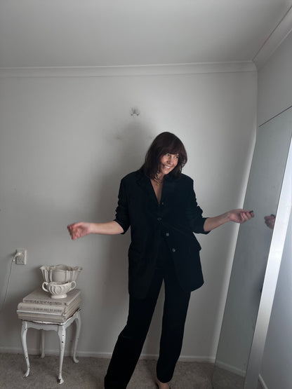 DANIEL FARET PARIS Black Velvet Suit RRP Approx. NZ$1,000 (12-14)