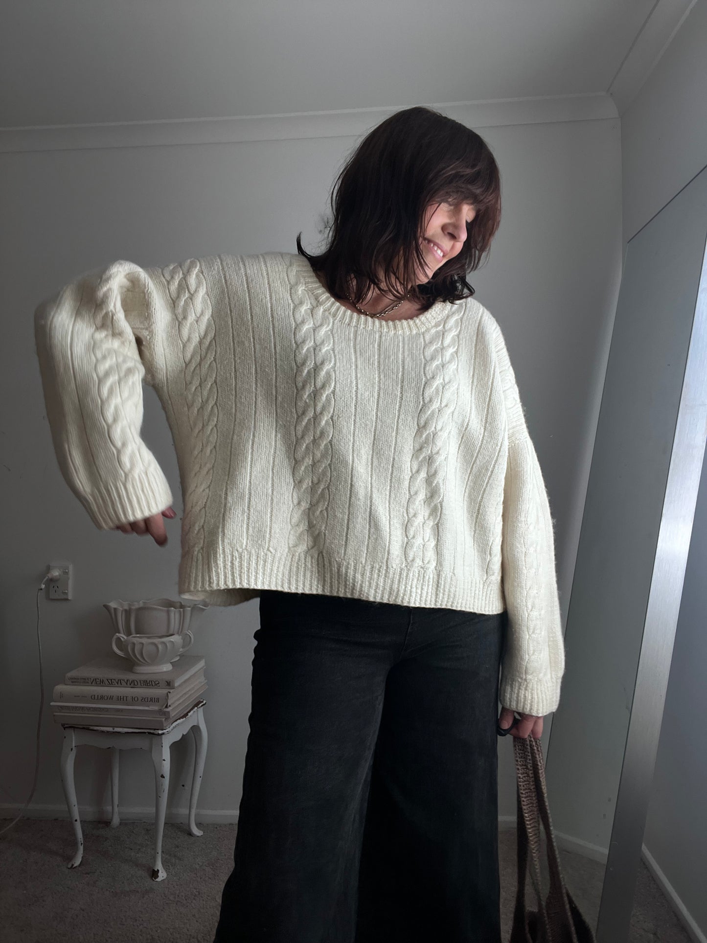 HANDKNIT Cream Wool Cable Knit Jumper (12-18)