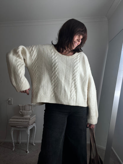 HANDKNIT Cream Wool Cable Knit Jumper (12-18)