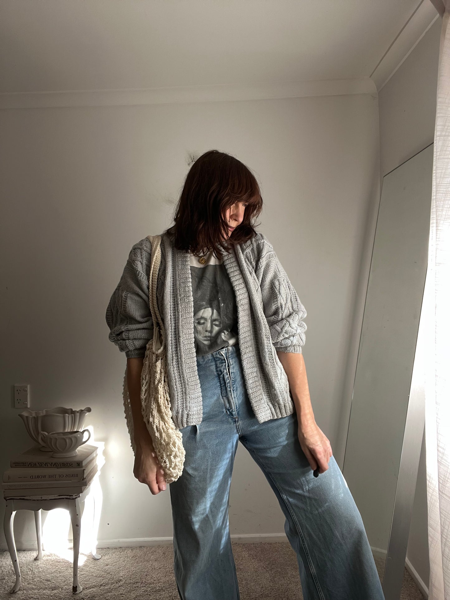 Grey Cable Knit Cardigan (12-14)