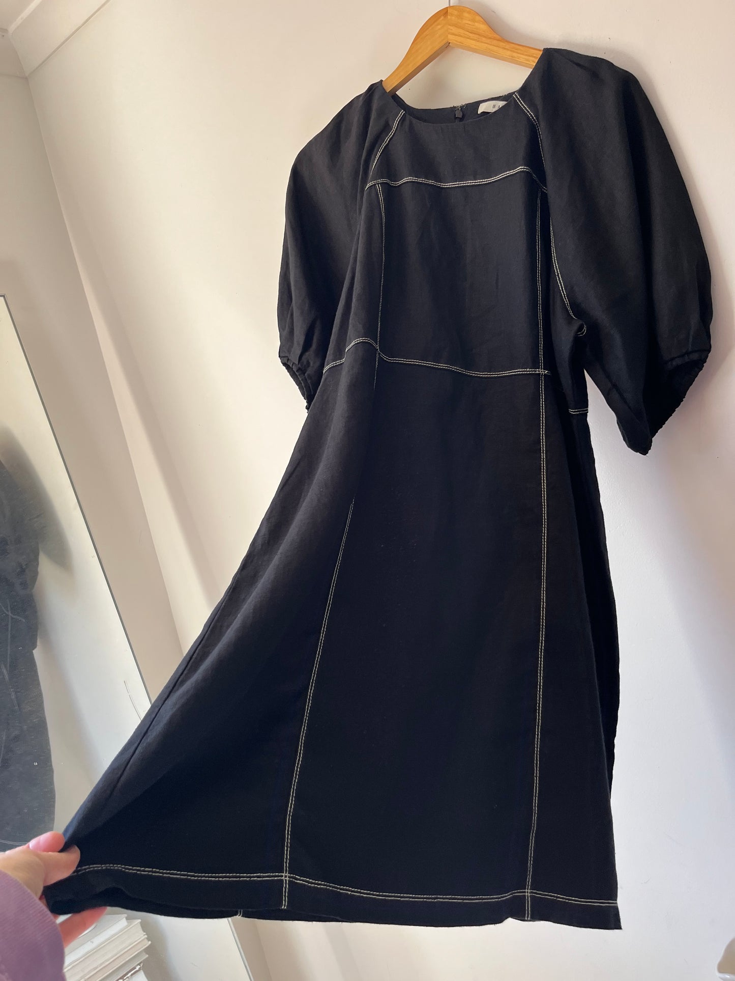 MAX Black linen contrast stitch dress RRP$189 (14)