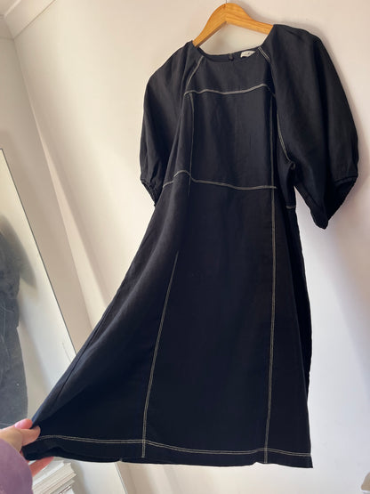 MAX Black linen contrast stitch dress RRP$189 (14)