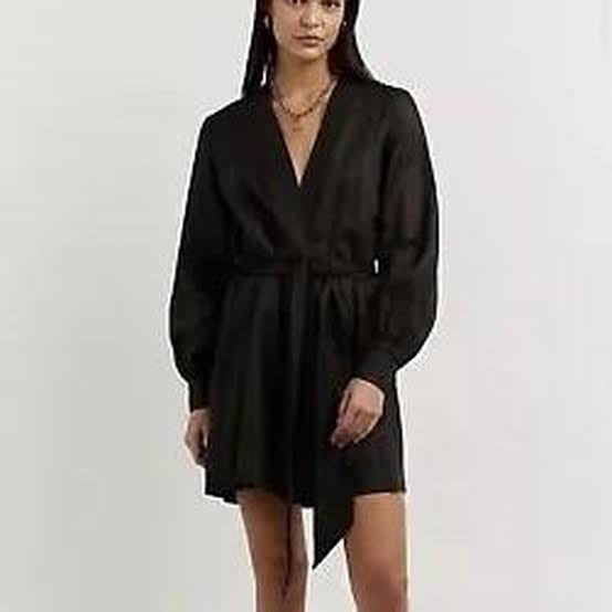 DISSH Black Linen Blend Wrap Mini Dress RRP$159 (8-10)