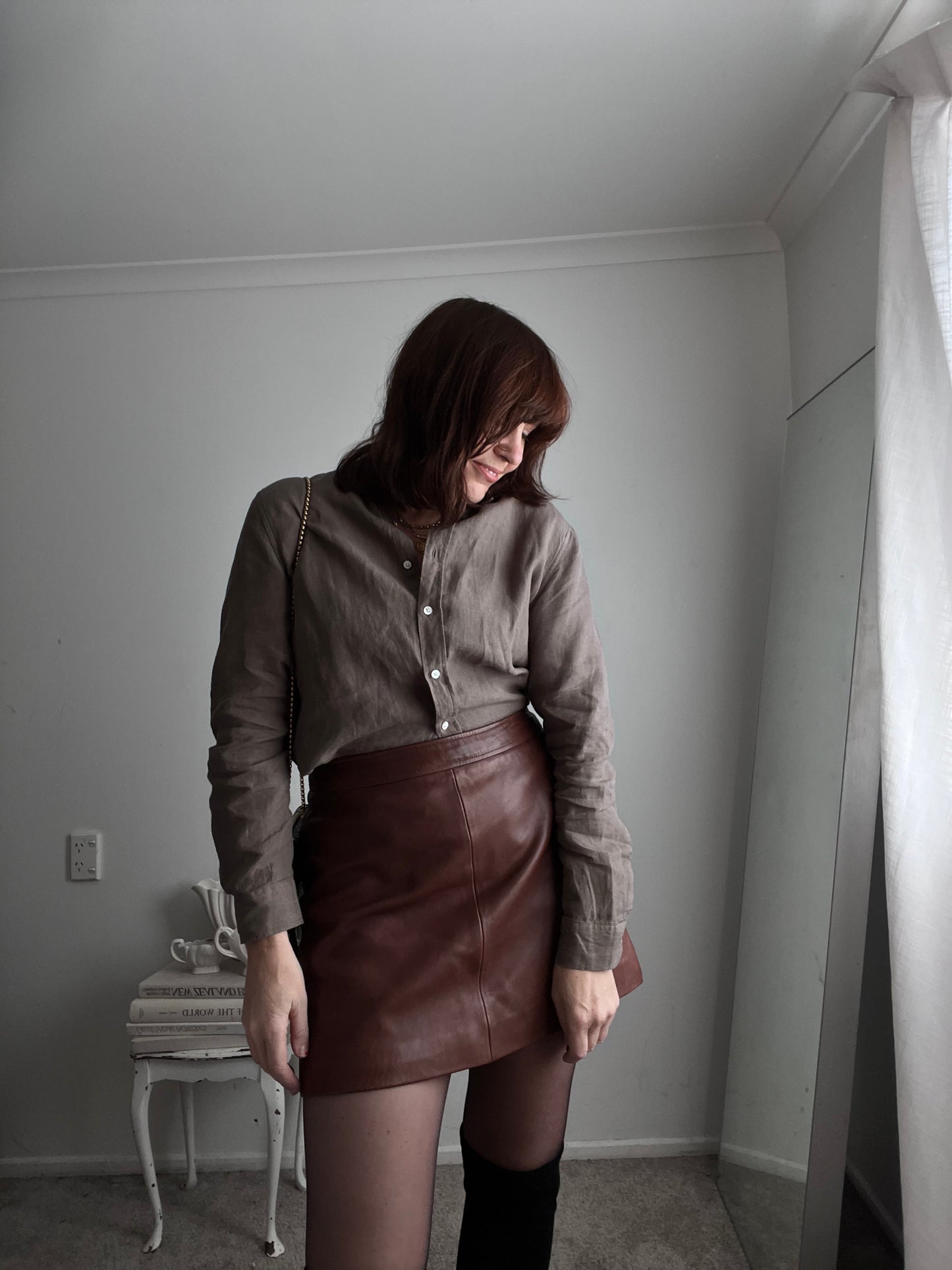 REISS Leather Skirt RRP$440 (12-14)