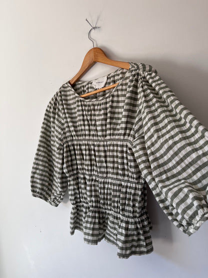 MINERAL Green Gingham Shirred Top RRP approx $80 (12)
