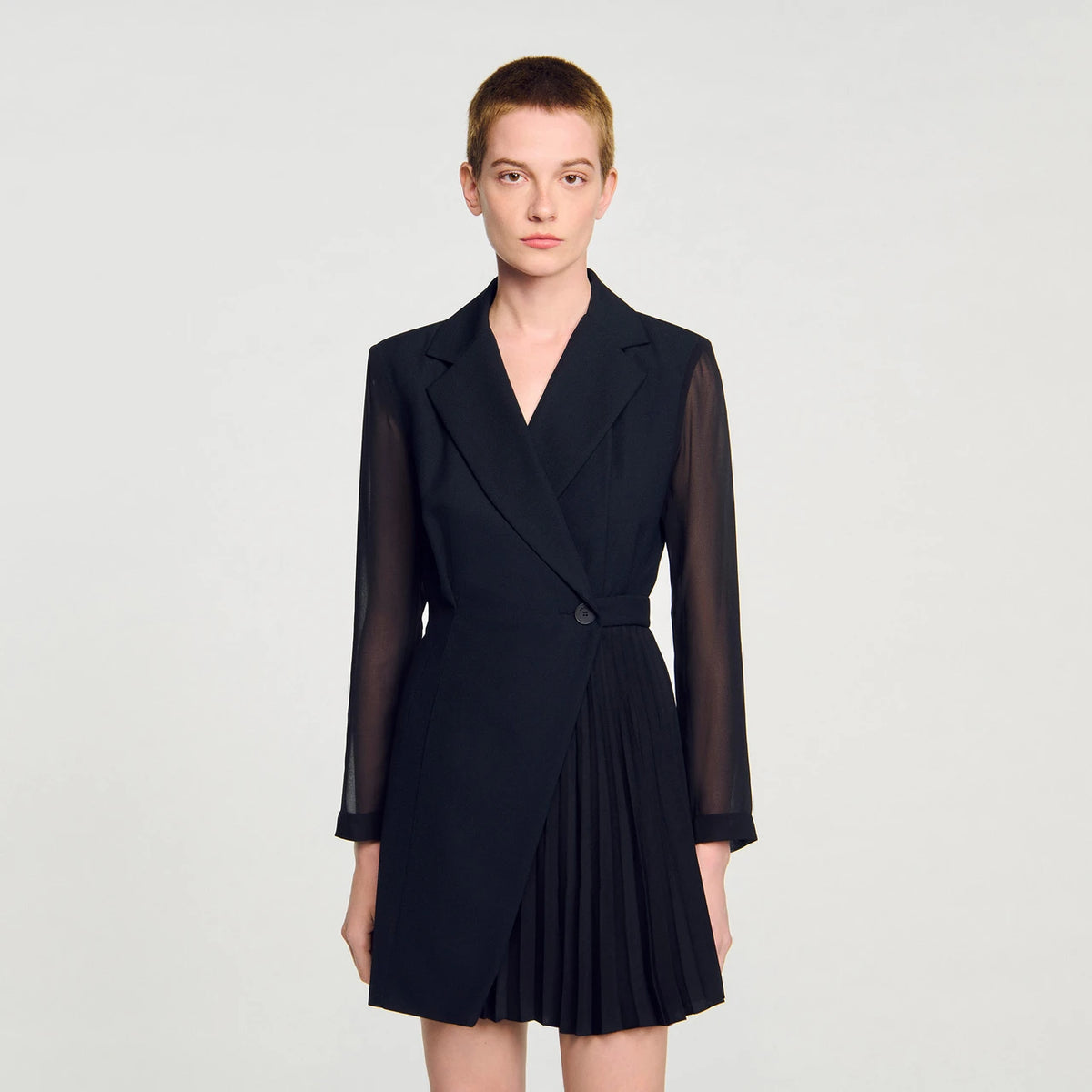 SANDRO Wrap Dress/Jacket with Side Pleats RRP $910 (Size 10-12)