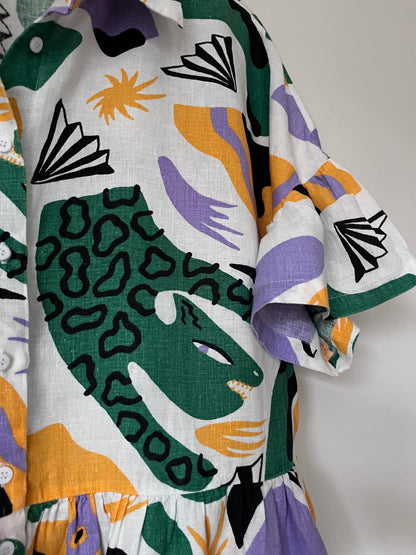 GORMAN Abstract Print Linen Shirt Dress RRP approx. $300 (Size 14)