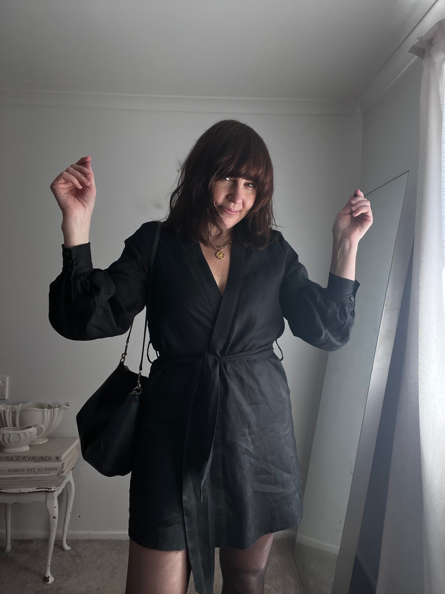 DISSH Black Linen Blend Wrap Mini Dress RRP$159 (8-10)
