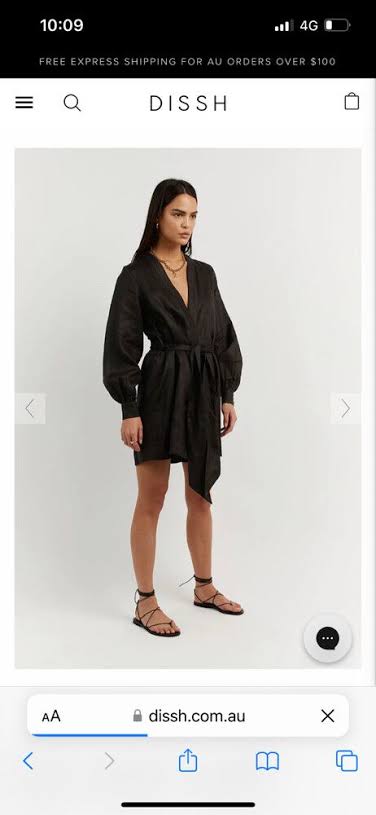 DISSH Black Linen Blend Wrap Mini Dress RRP$159 (8-10)