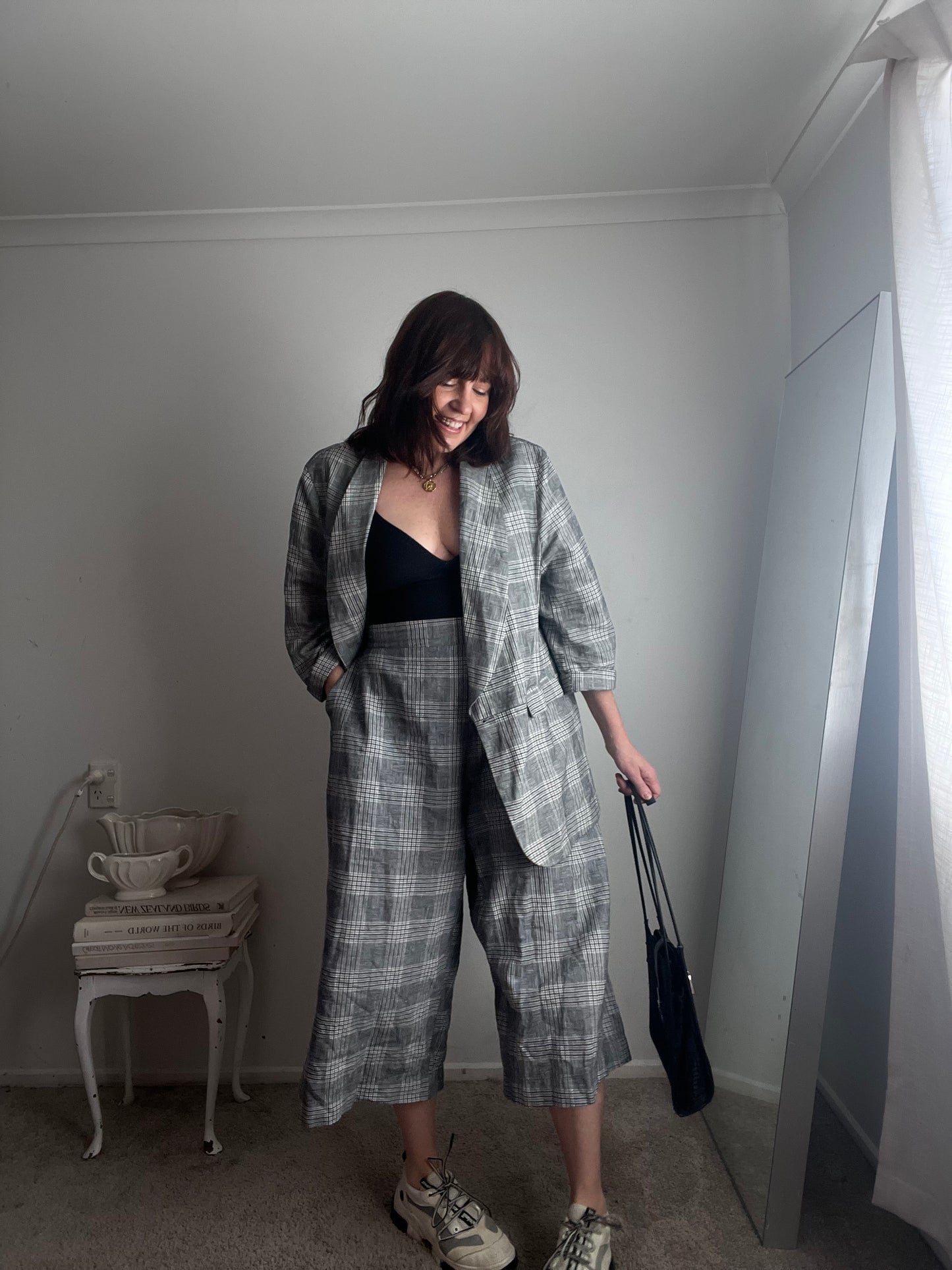 PLAYLIST Linen Blend Check Blazer & Culottes Set RRP$260 (20-22)