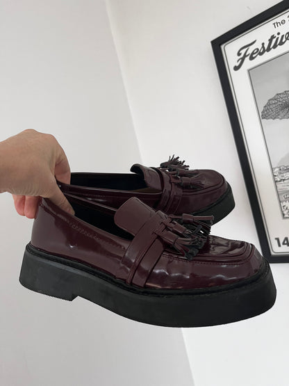 ASOS DESIGN Burgundy Patent Tassel Loafers RRP$100 (38)