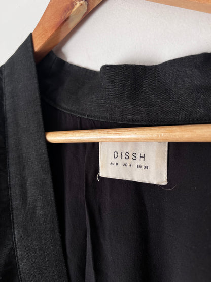 DISSH Black Linen Blend Wrap Mini Dress RRP$159 (8-10)