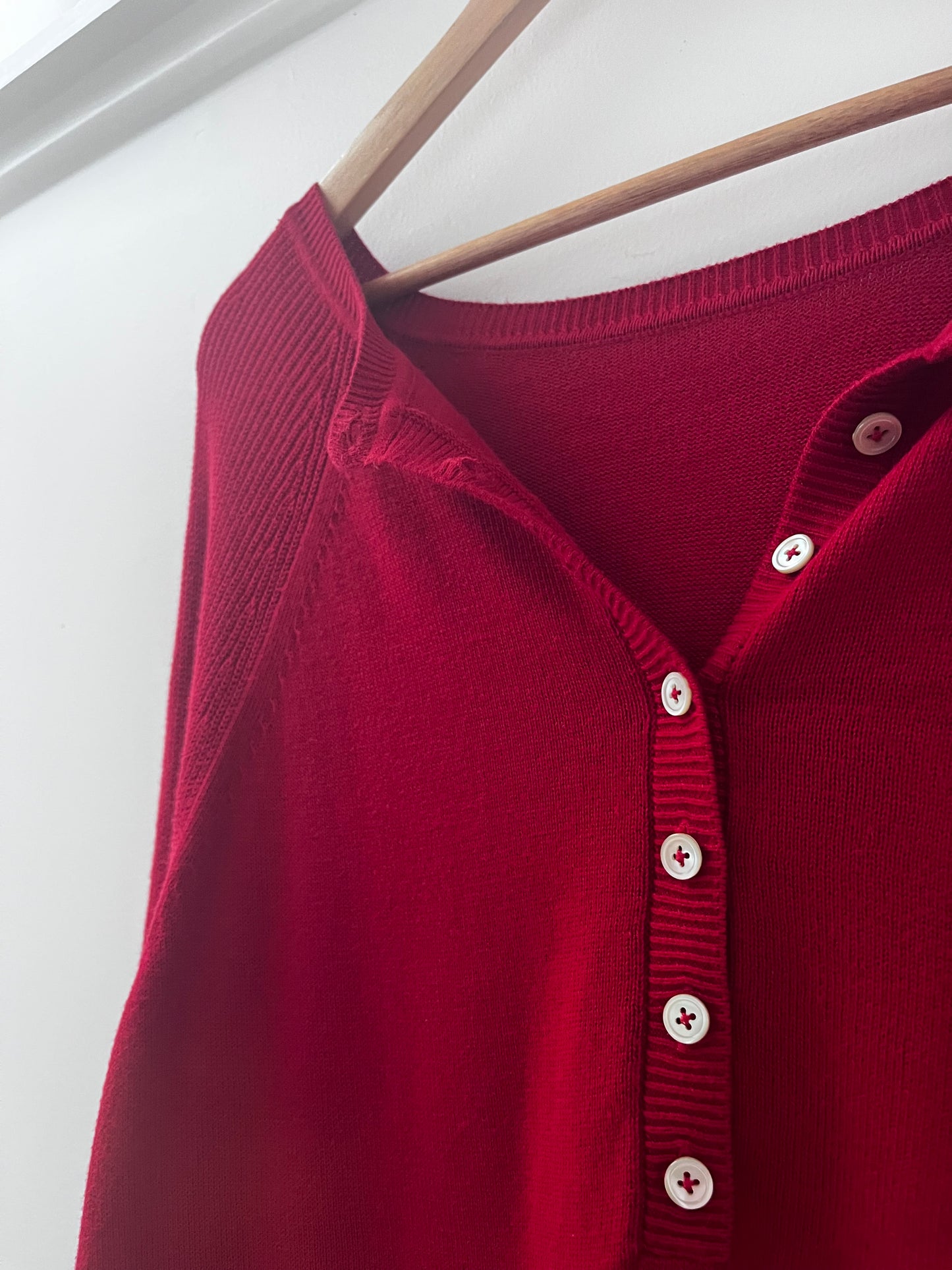 Red Cotton Henley Knit Top (Size 12–14)