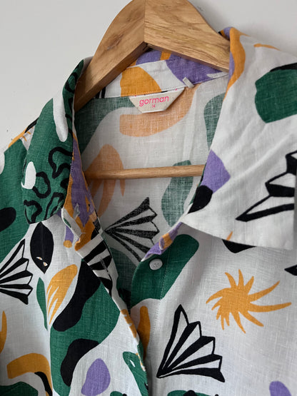 GORMAN Abstract Print Linen Shirt Dress RRP approx. $300 (Size 14)