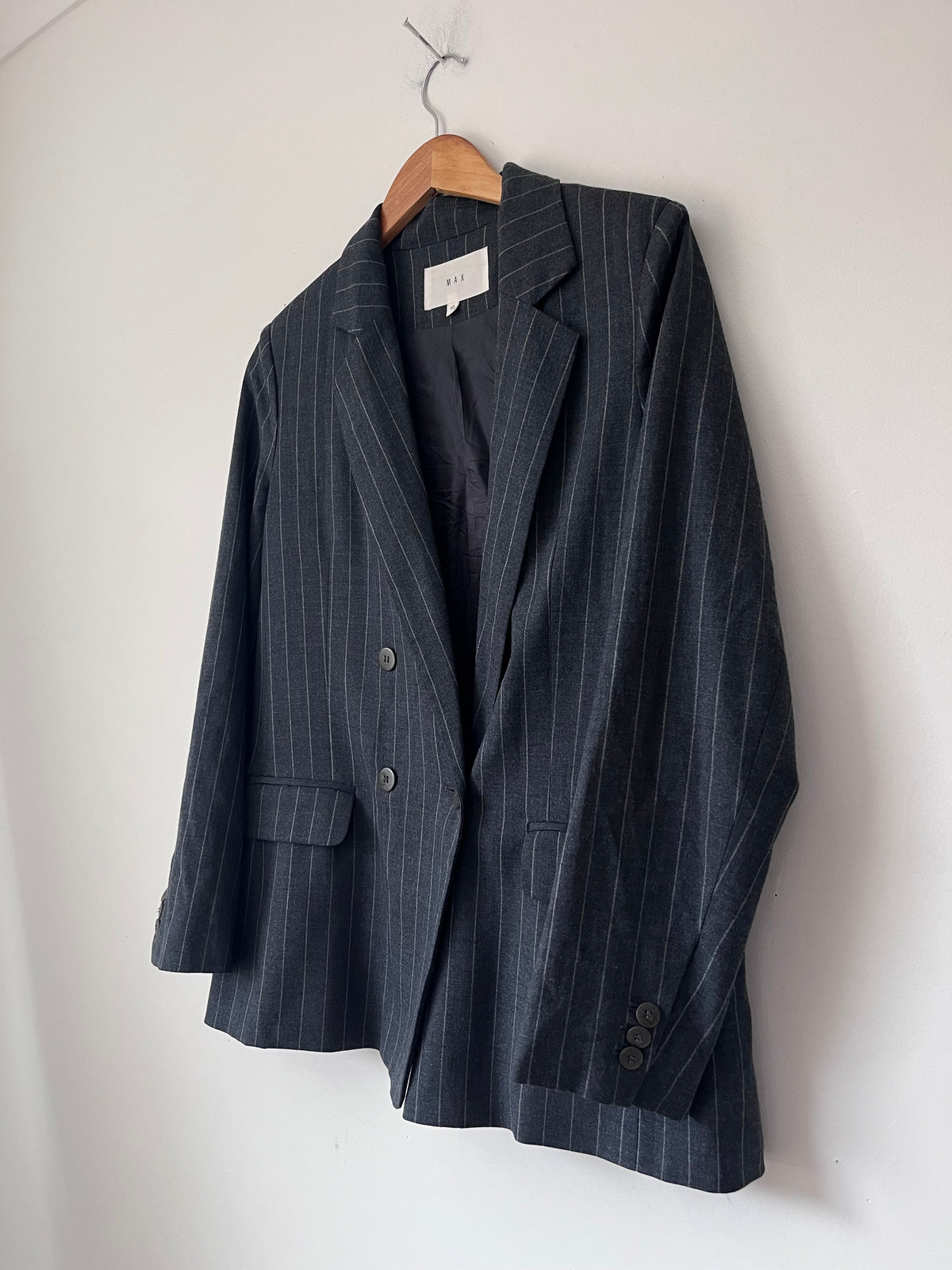 MAX Grey Pinstripe Double Breasted Blazer RRP approx. $299.99 (Size 10)