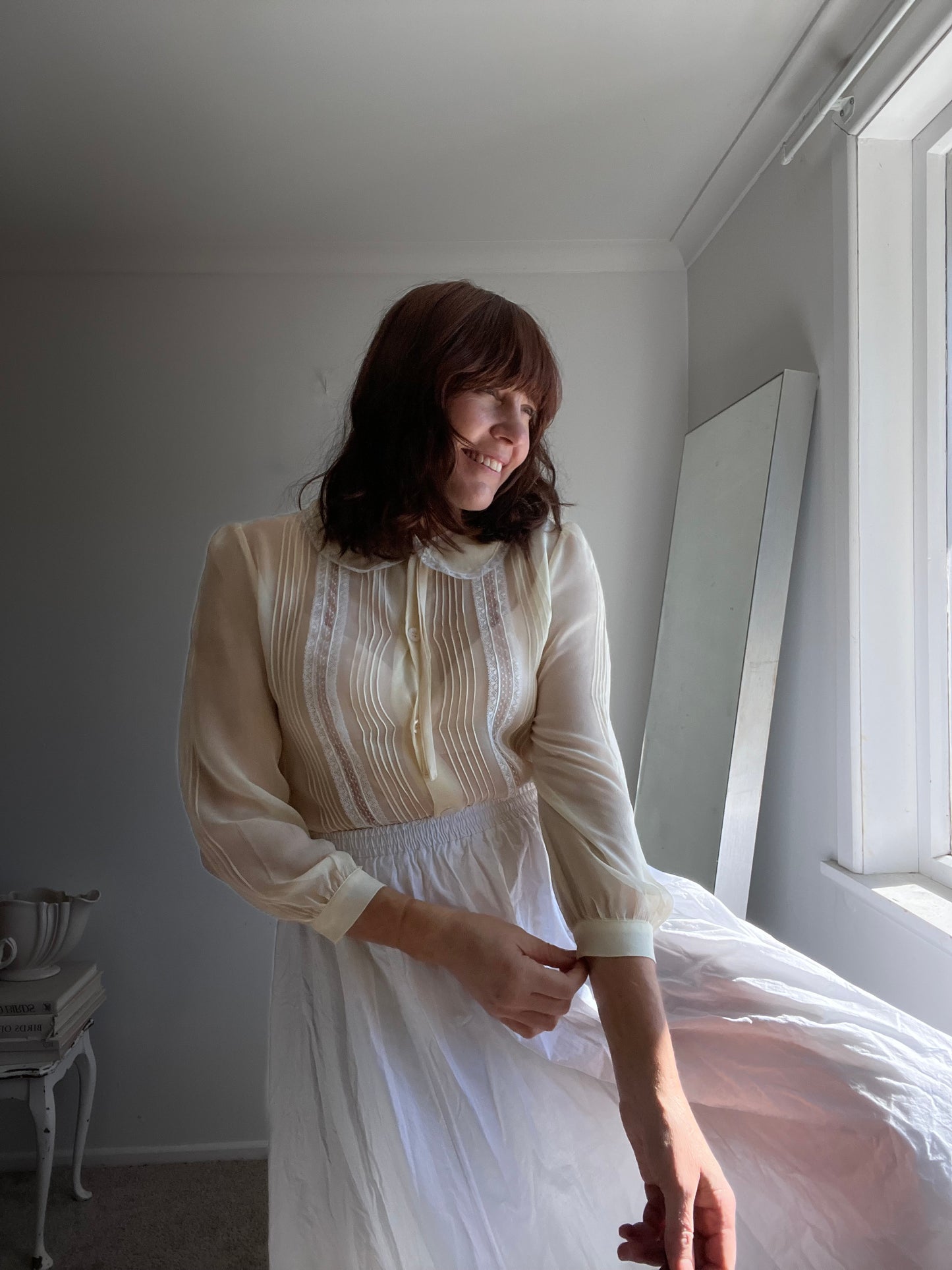 Silk Lace & Pintuck Blouse (MIU MIU dupe) (10-12)