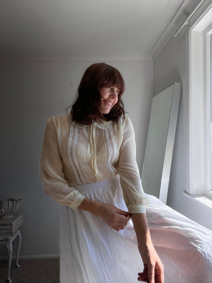 Silk Lace & Pintuck Blouse (MIU MIU dupe) (10-12)