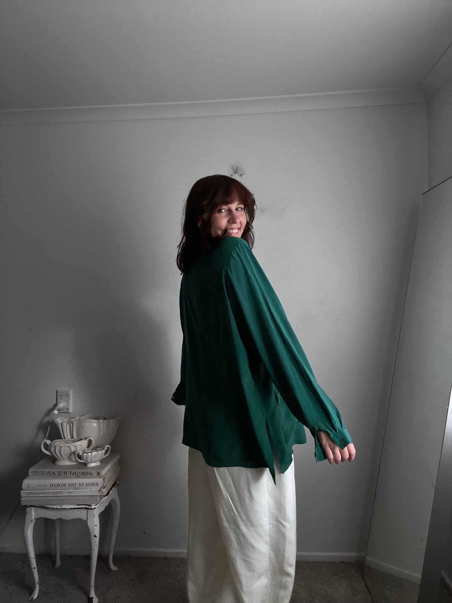 VINTAGE Emerald Green Silk Shacket (16-20)