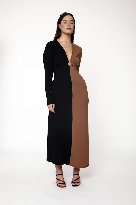 RUBY Two-Tone Twist Front Maxi Dress RRP $249 (Size 14)