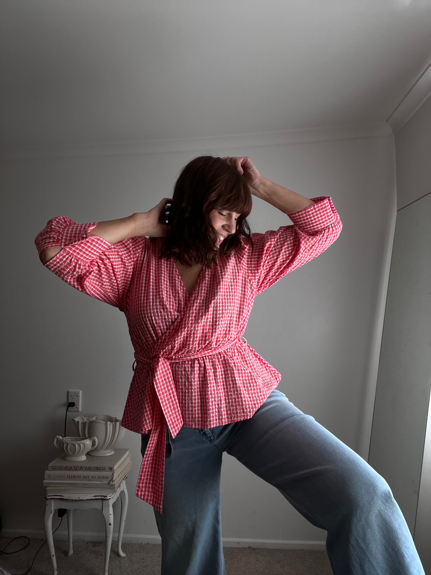 ONLY Sarah Gingham Wrap Top RRP$70 (14-16)