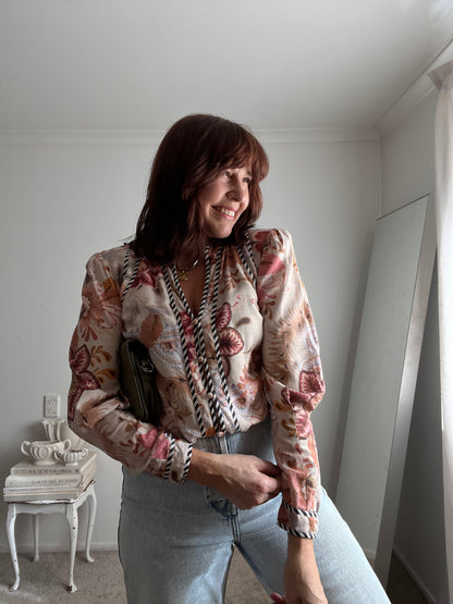 OnceWas Floral Linen Blend Blouse RRP $329 (Size 12)