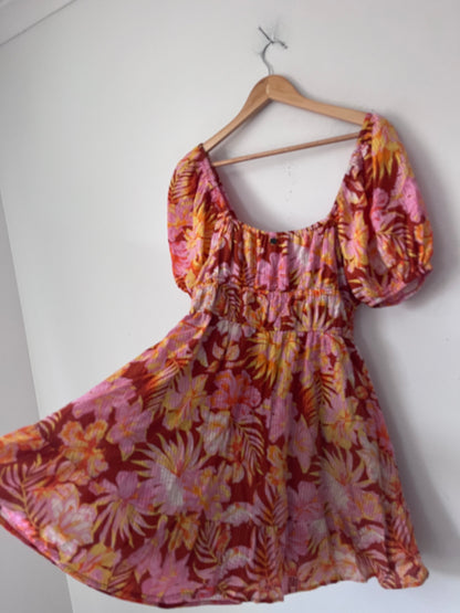 BILLABONG Floral Puff Sleeve Cotton Dress RRP $120 (10)