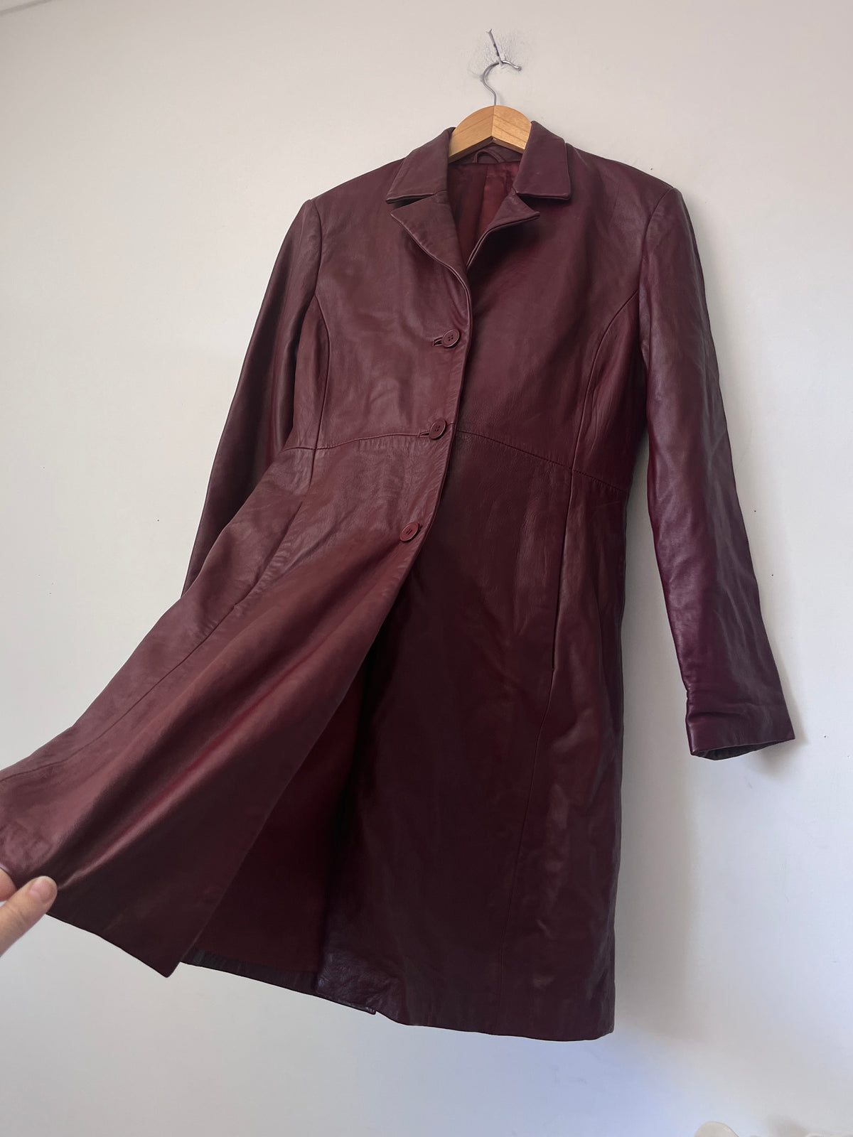 Soft Oxblood Leather Longline Coat RRP $299 (8-10)