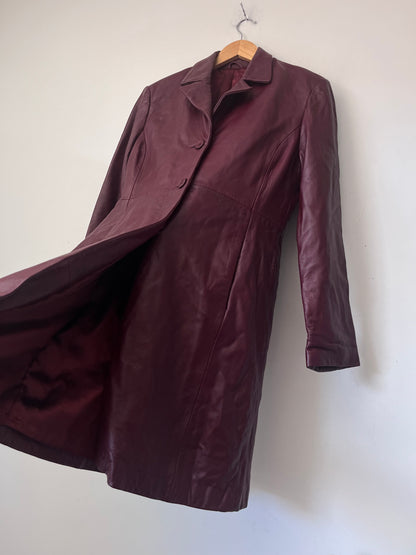 Soft Oxblood Leather Longline Coat RRP $299 (8-10)
