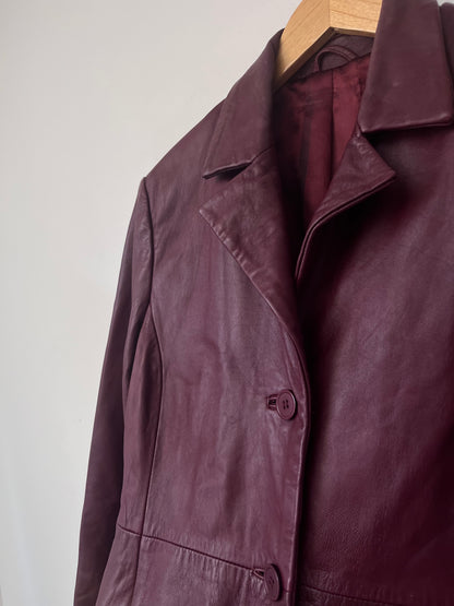 Soft Oxblood Leather Longline Coat RRP $299 (8-10)
