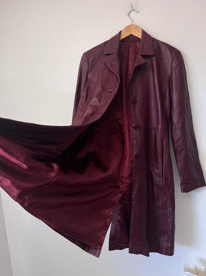 Soft Oxblood Leather Longline Coat RRP $299 (8-10)