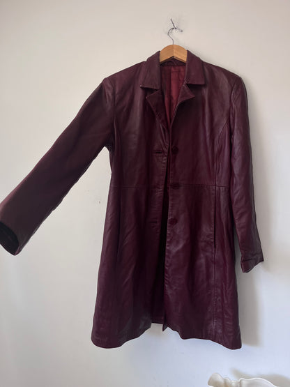 Soft Oxblood Leather Longline Coat RRP $299 (8-10)