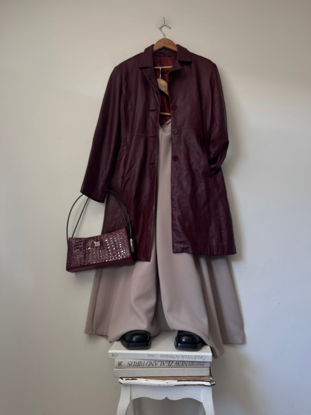 Soft Oxblood Leather Longline Coat RRP $299 (8-10)
