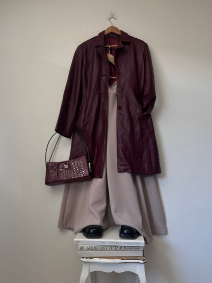 Soft Oxblood Leather Longline Coat RRP $299 (8-10)