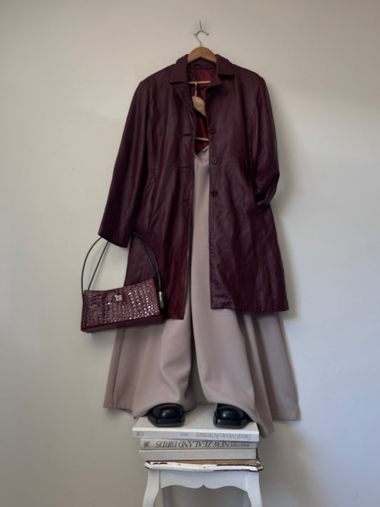 Soft Oxblood Leather Longline Coat RRP $299 (8-10)