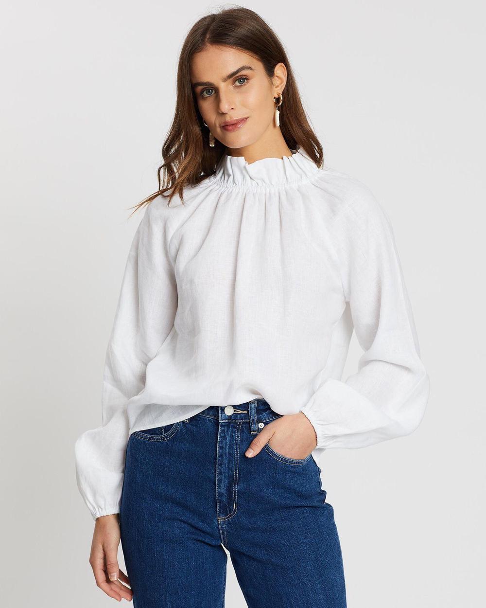 AERE High Neck Linen Blouse RRP $119 (8-10)
