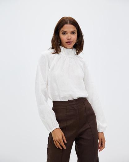AERE High Neck Linen Blouse RRP $119 (8-10)