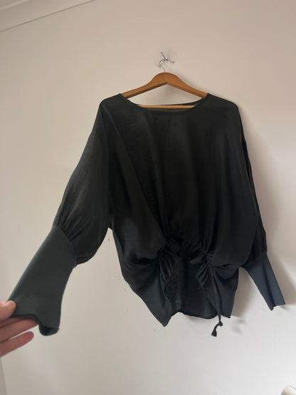 LA STRADA Ruched Linen Top RRP $150 (12-16)