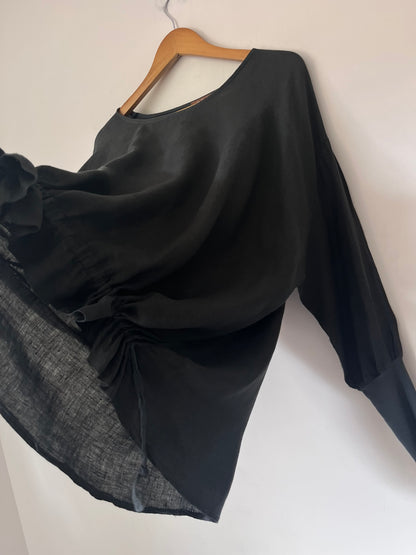 LA STRADA Ruched Linen Top RRP $150 (12-16)