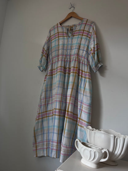 ELM Pastel Check Shirred Dress RRP $169 (14-16)
