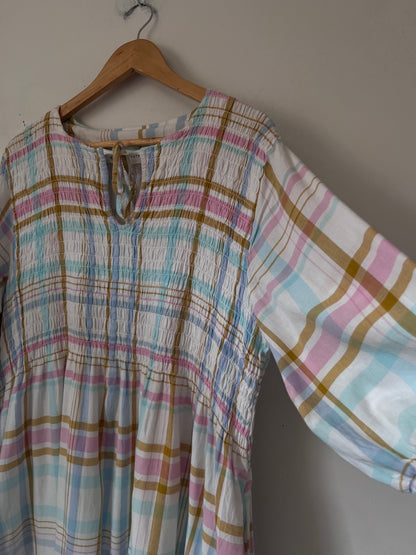 ELM Pastel Check Shirred Dress RRP $169 (14-16)