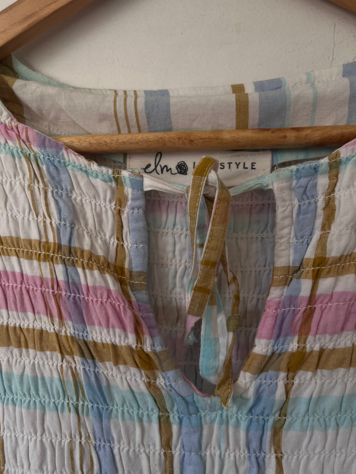 ELM Pastel Check Shirred Dress RRP $169 (14-16)