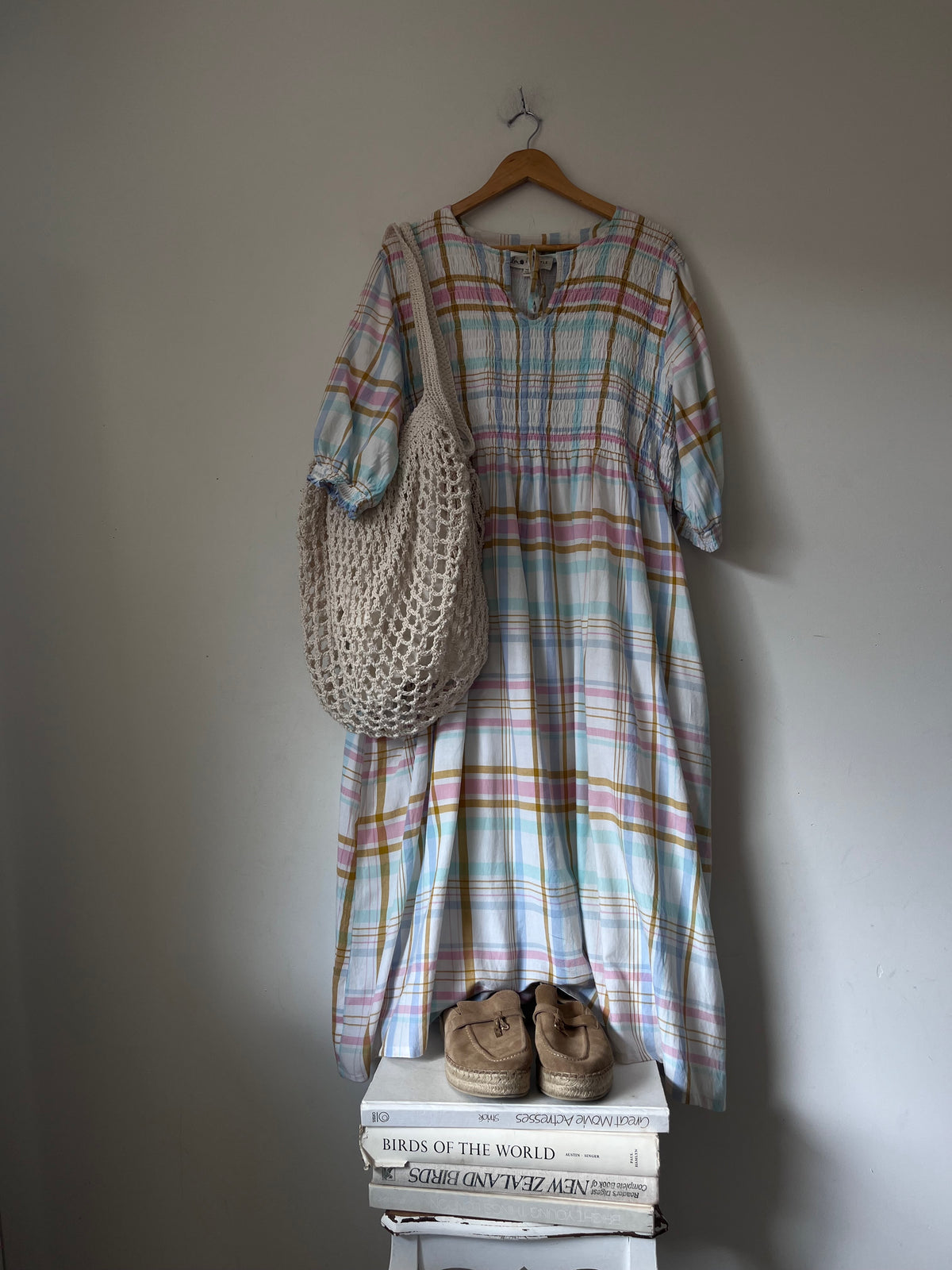 ELM Pastel Check Shirred Dress RRP $169 (14-16)